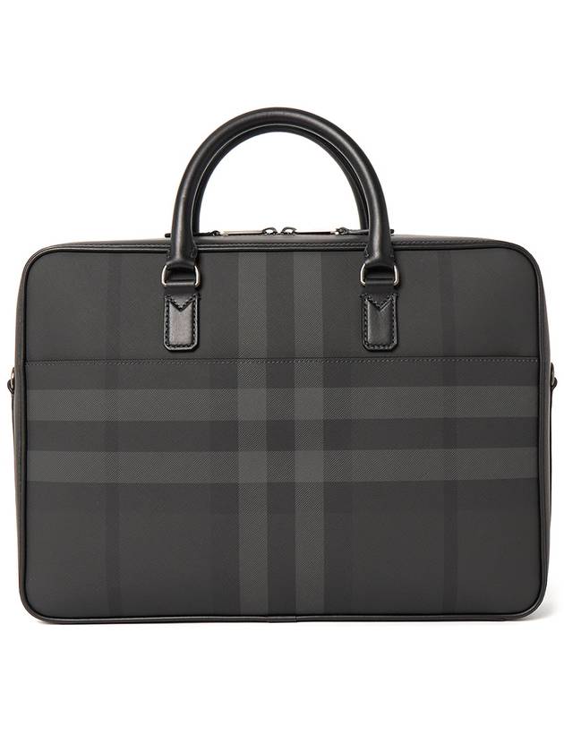 Check Print Leather Brief Case Charcoal - BURBERRY - BALAAN 5