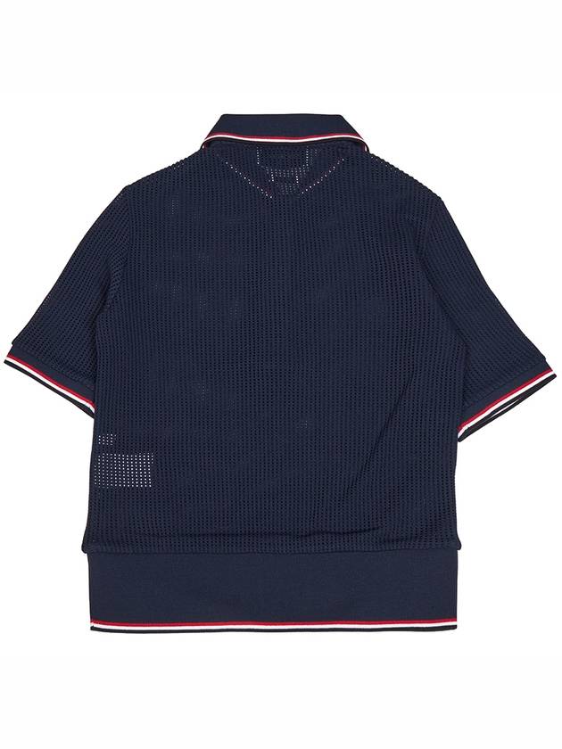 RWB Striped Short Sleeve Polo Shirt Navy - THOM BROWNE - BALAAN 3