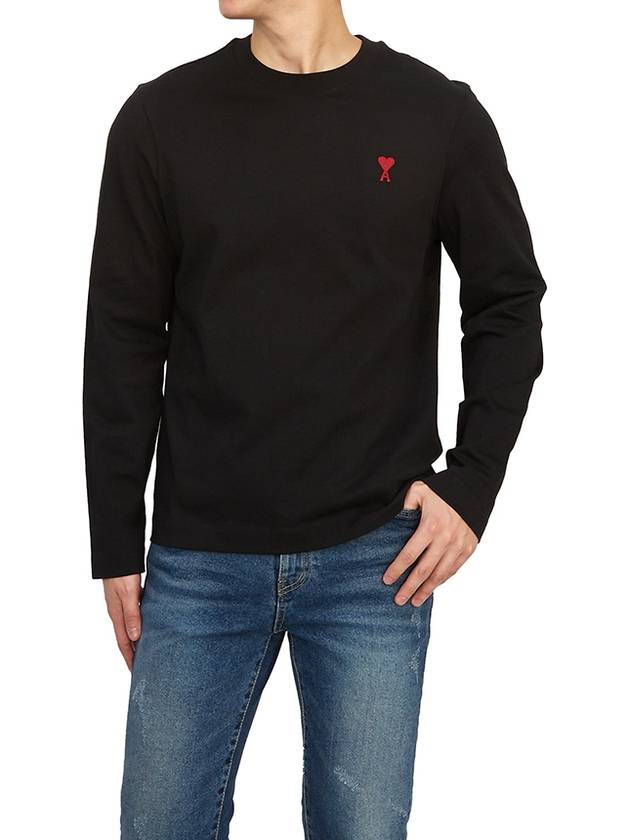 Chain Stitch Heart Logo Long Sleeve T-Shirt Black - AMI - BALAAN 6