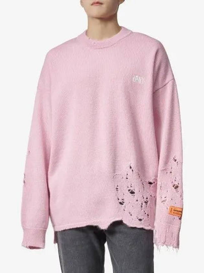 Shredded Crewneck Embroidered Logo Knit Top Pink - HERON PRESTON - BALAAN 2