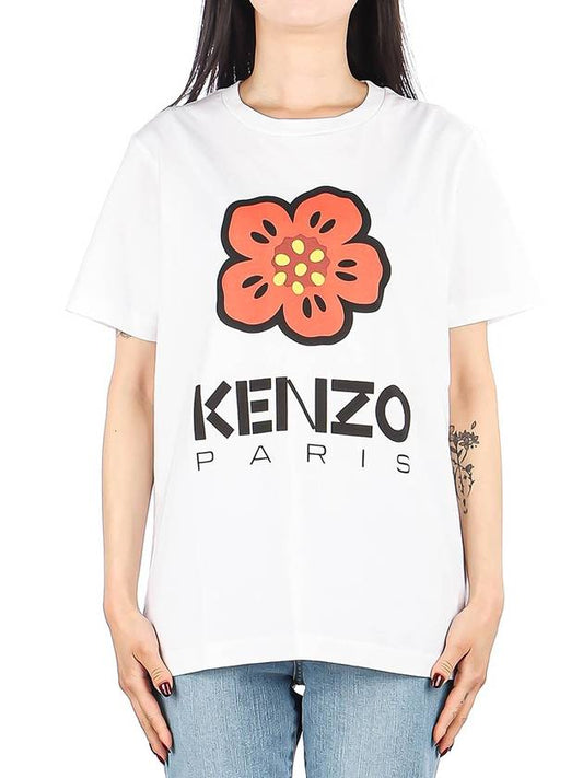Women's Boke Flower Loose Fit Short Sleeve T-Shirt White - KENZO - BALAAN.