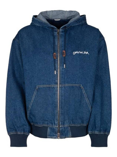 Cotton Tag Hooded Denim Jacket Blue - DIOR - BALAAN 1