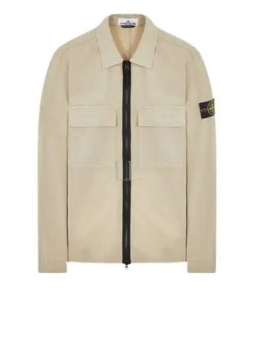 Zipper Regular Fit Cotton Overshirt Jacket Beige - STONE ISLAND - BALAAN 1