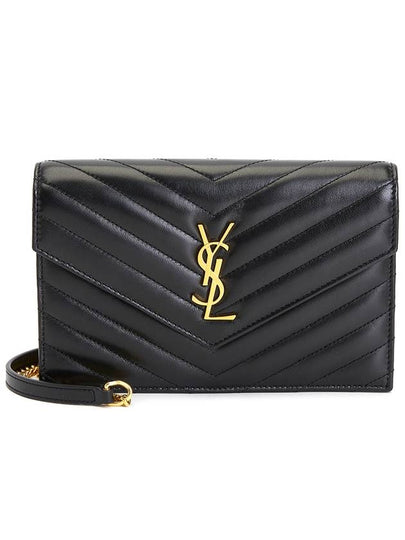 Envelope Chain Leather Half Wallet Black - SAINT LAURENT - BALAAN 2