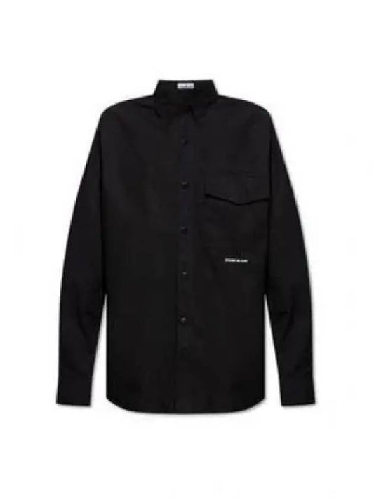 Logo Print Cotton Long Sleeve Shirt Black - STONE ISLAND - BALAAN 2