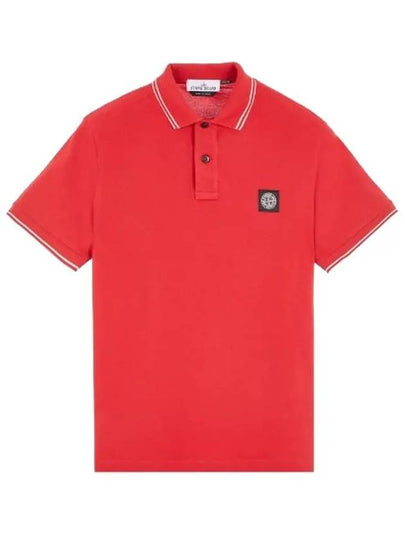 Stretch Cotton Pique Short Sleeve Polo Shirt Red - STONE ISLAND - BALAAN 2