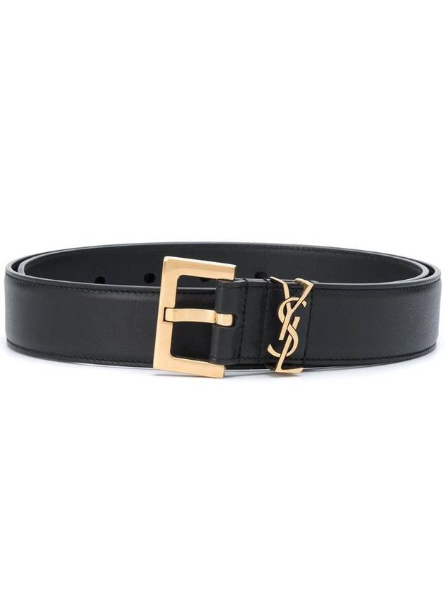 Monogram Buckle Leather Belt Black - SAINT LAURENT - BALAAN 2