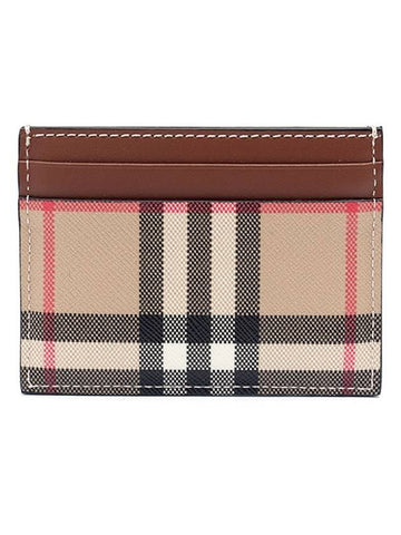 Vintage Check Leather Card Wallet Brown - BURBERRY - BALAAN.