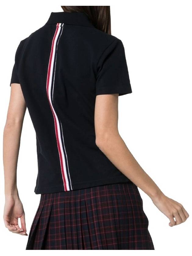 Classic Pique Center Back Stripe Relaxed Fit Short Sleeve Polo Shirt Navy - THOM BROWNE - BALAAN 6