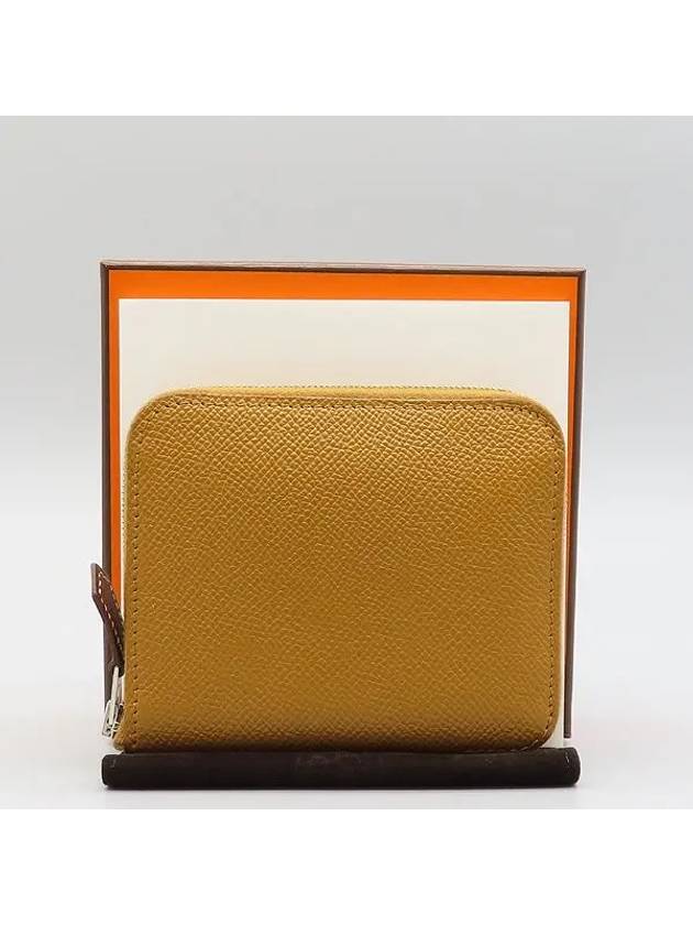 Brown leather AZAP silk zip up half wallet - HERMES - BALAAN 1