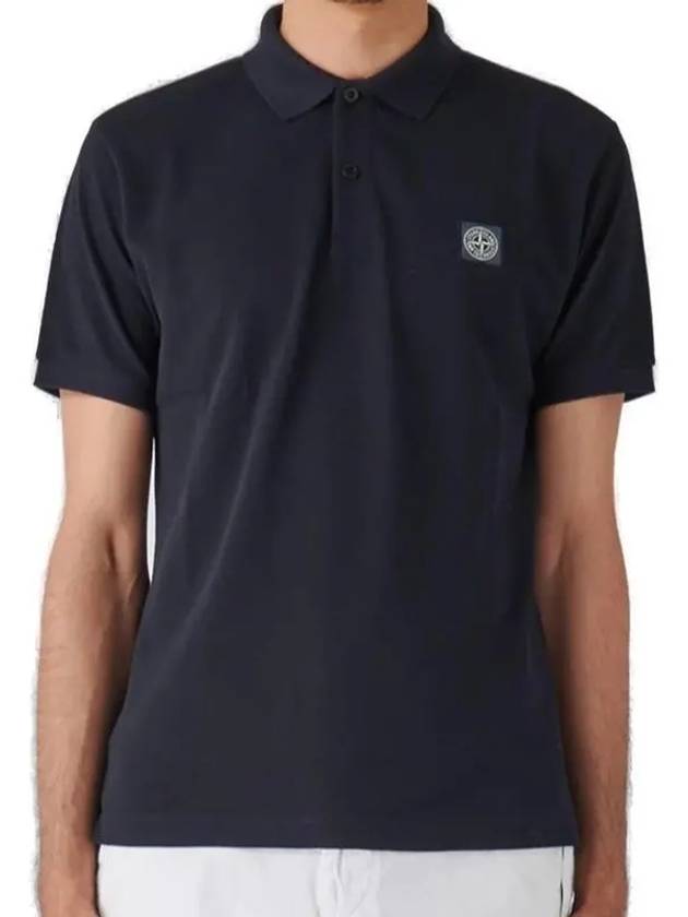 Stretch Cotton Pique Short Sleeve Polo Shirt Navy - STONE ISLAND - BALAAN 5