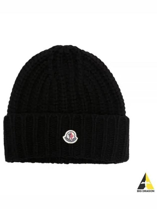 3B00061 M2079 999 Logo Patch Cashmere Wool Beanie - MONCLER - BALAAN 1