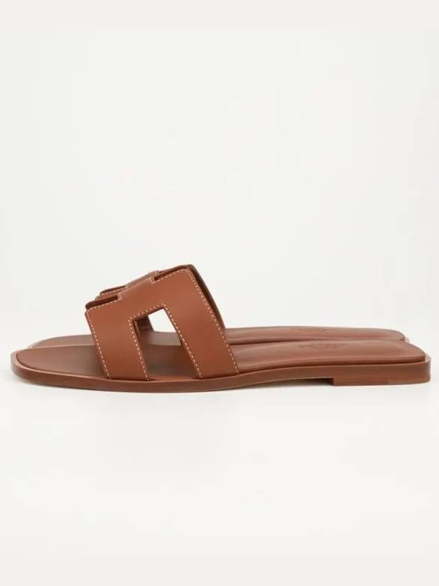 Oran Calfskin Slippers Gold Piqures Ecrues - HERMES - BALAAN 3