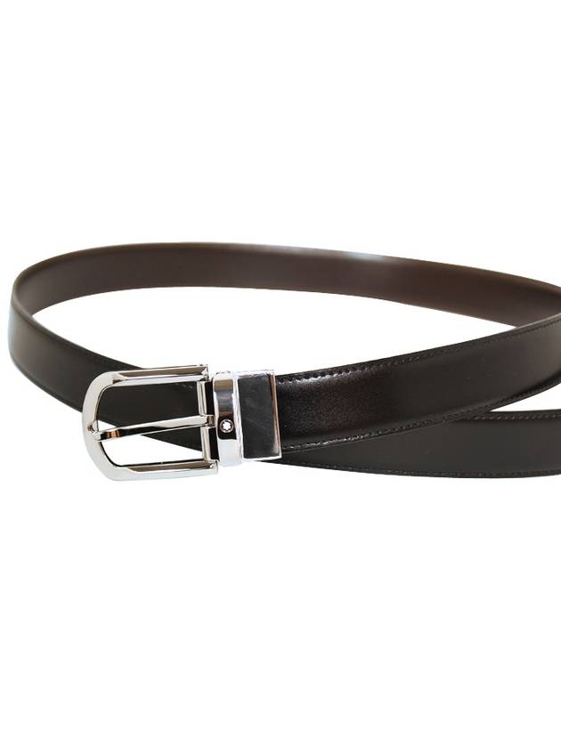 Round Buckle 30mm Reversible Leather Belt Black Brown - MONTBLANC - BALAAN 4