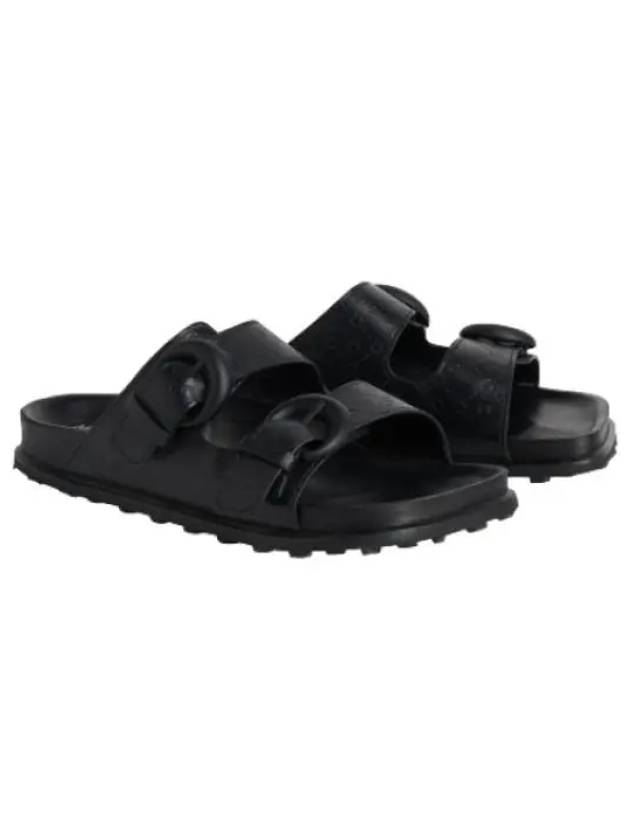 Marine Serre Embossed Leather Ground Sandals Black Boss - MARINE SERRE - BALAAN 1