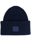 Face Patch Ribbed Wool Beanie Navy - ACNE STUDIOS - BALAAN 2