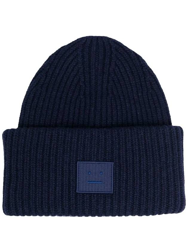 Face Patch Ribbed Wool Beanie Navy - ACNE STUDIOS - BALAAN 3