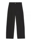 Drapey Melange Pleat Trousers Straight Pants Black - GANNI - BALAAN 2