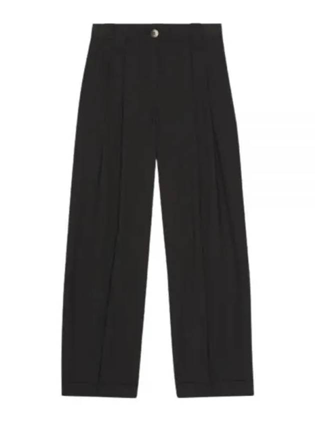 Drapey Melange Pleat Trousers Straight Pants Black - GANNI - BALAAN 2