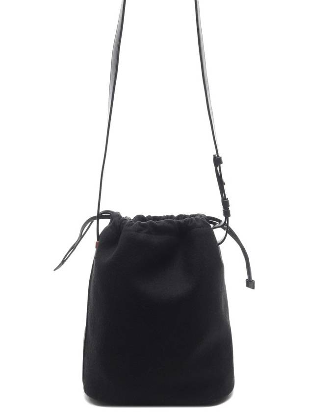 Embroidered Felt Smooth Leather Rib Gauche Lace Bucket Bag Black - SAINT LAURENT - BALAAN 5