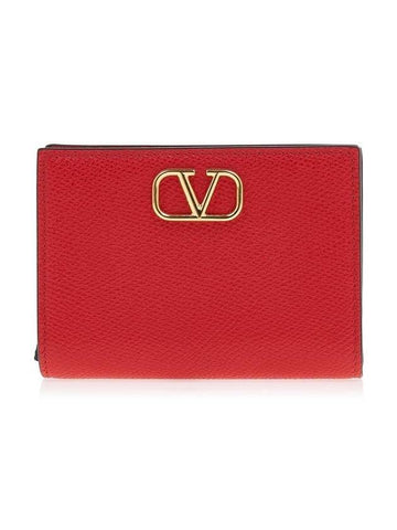 V Logo Signature Card Wallet Red - VALENTINO - BALAAN 1