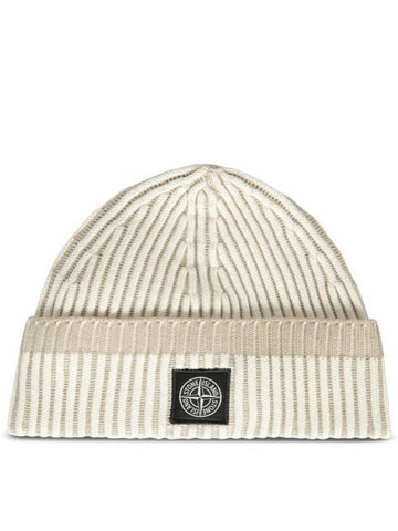 Vanise Full Rib Logo Patch Beanie Natural White - STONE ISLAND - BALAAN 1