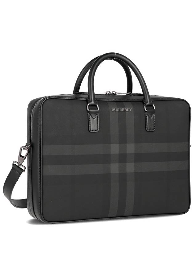 Check Print Leather Brief Case Charcoal - BURBERRY - BALAAN 3