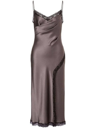 Midi Dark Grey Dress With Lace Inserts And Spaghetti Straps In Satin Woman - ALBERTA FERRETTI - BALAAN 1