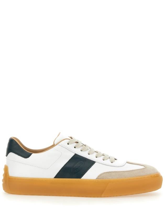 Calfskin Leather Low Top Sneakers White Green - TOD'S - BALAAN 3