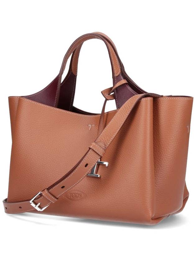 T Timeless Leather Small Tote Bag Brown - TOD'S - BALAAN 3