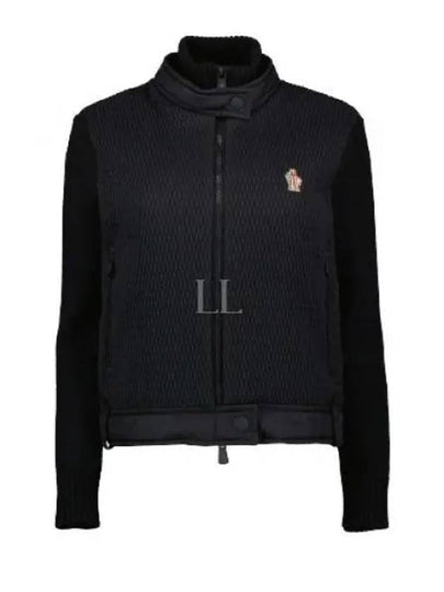 Logo Applique Panel Virgin Wool Zip-Up Cardigan Black - MONCLER - BALAAN 2