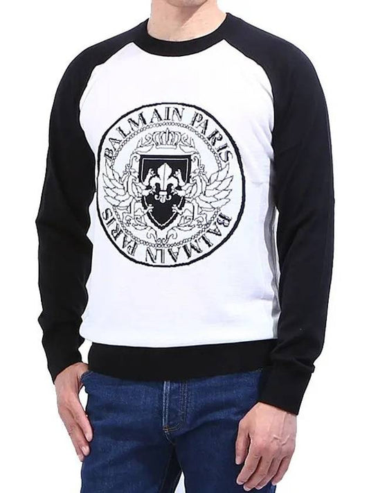 Crest Intarsia Wool Sweatshirt Black White - BALMAIN - BALAAN 2