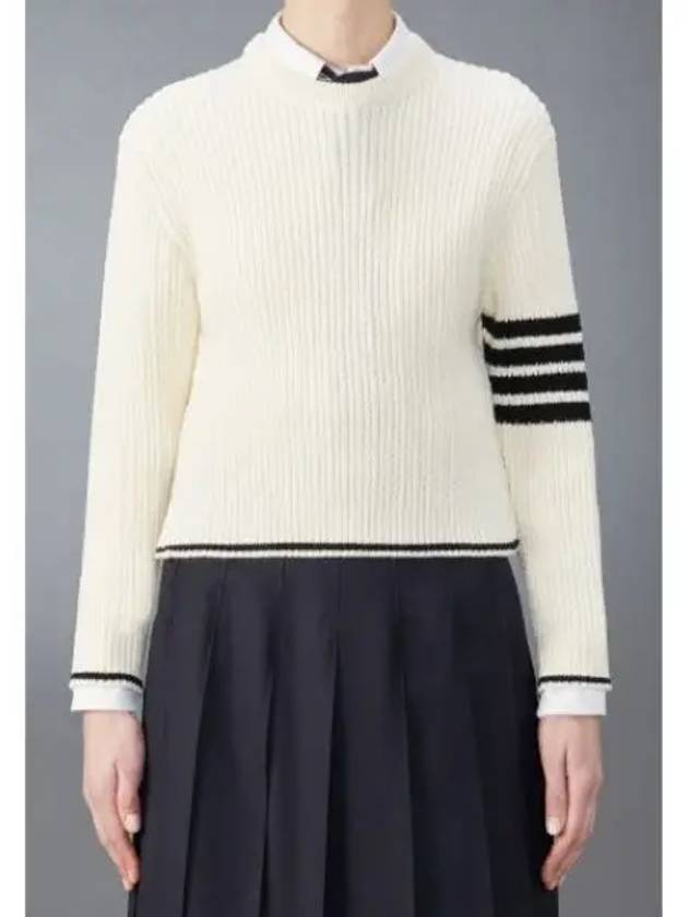 4 Bar Stripe Cable Knit Top White - THOM BROWNE - BALAAN 2