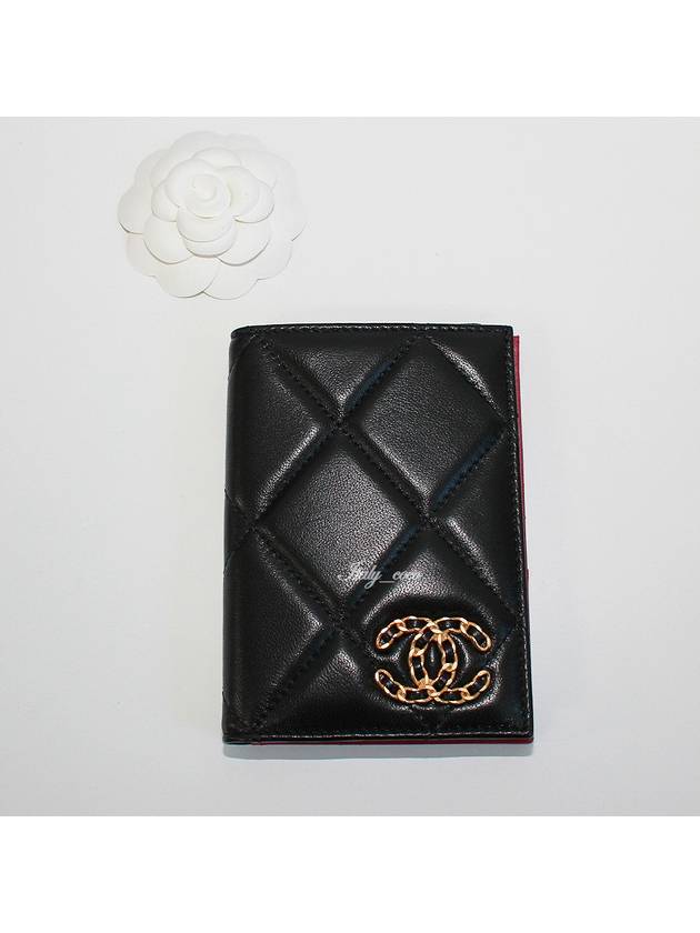 19 CC Logo Lambskin Card Wallet Black - CHANEL - BALAAN 3