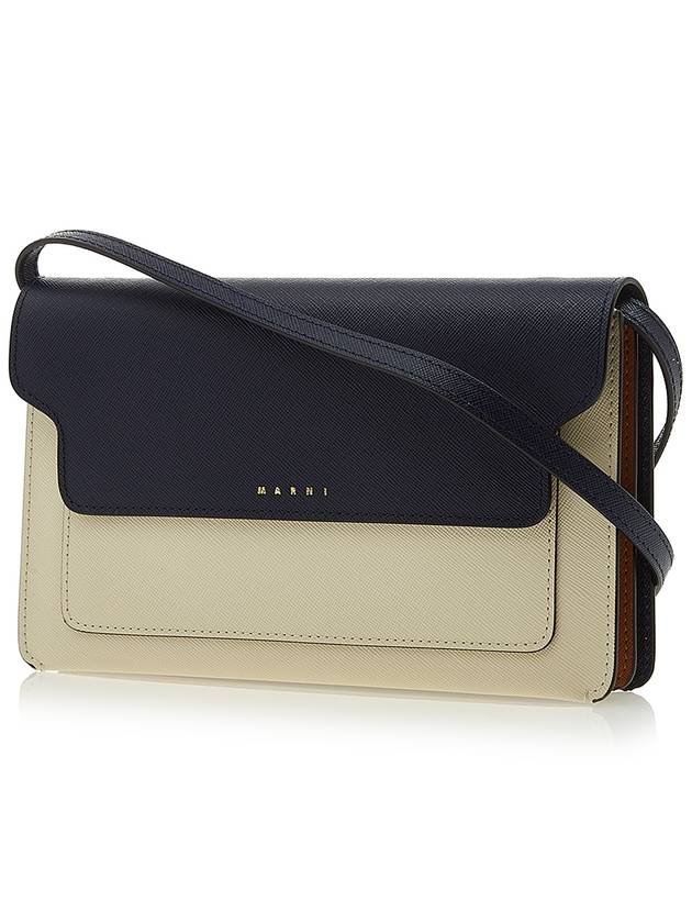 Color Block Saffiano Trunk Cross Bag Navy - MARNI - BALAAN 3