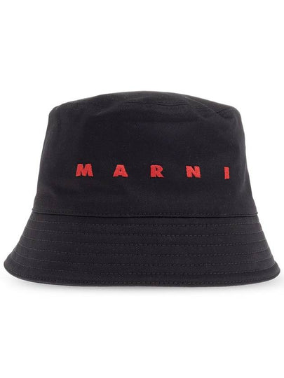 Embroidered Logo Cotton Bucket Hat Black - MARNI - BALAAN 2