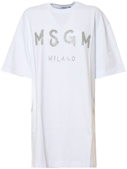 Milano Brushed Logo Cotton Short Sleeve Short Dress White - MSGM - BALAAN 2