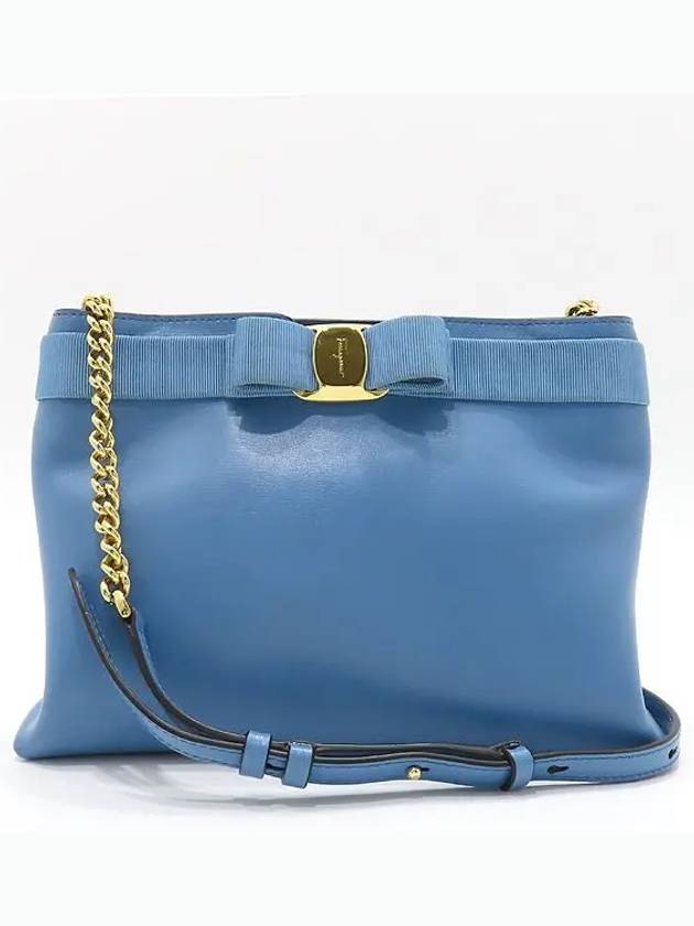 Ferragamo 21 1265 Sky Blue Leather Vara Mini Gold Chain Cross Bag - SALVATORE FERRAGAMO - BALAAN 2