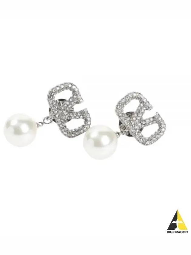 5W0J0E36 QVS K0W 5W2J0E36 Swarovski pearl V logo earrings - VALENTINO - BALAAN 1