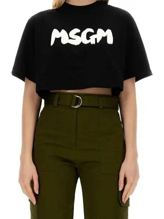 Brushed Logo Crop Short Sleeve T-Shirt Black - MSGM - BALAAN 2