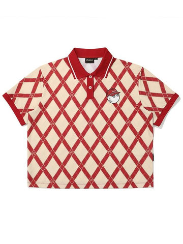 Argyle pattern polo t shirt CREAM WOMAN - MALBON GOLF - BALAAN 1