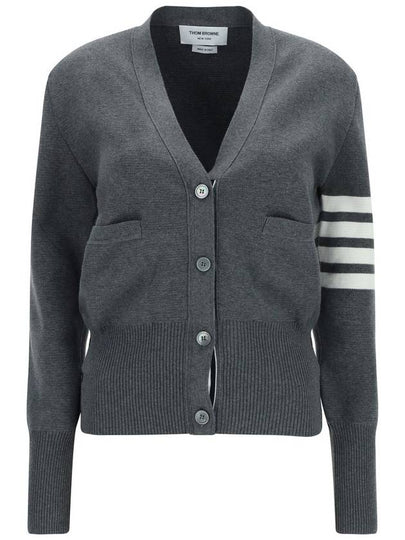 Cotton 4-Bar Milano Classic V-Neck Cardigan Medium Grey - THOM BROWNE - BALAAN 2