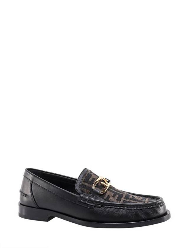 FF O Rock Fabric Leather Loafers Black Brown - FENDI - BALAAN 3