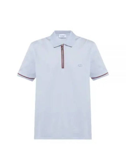 Men's Short Sleeve Cotton Polo Shirt Blue - SALVATORE FERRAGAMO - BALAAN 2