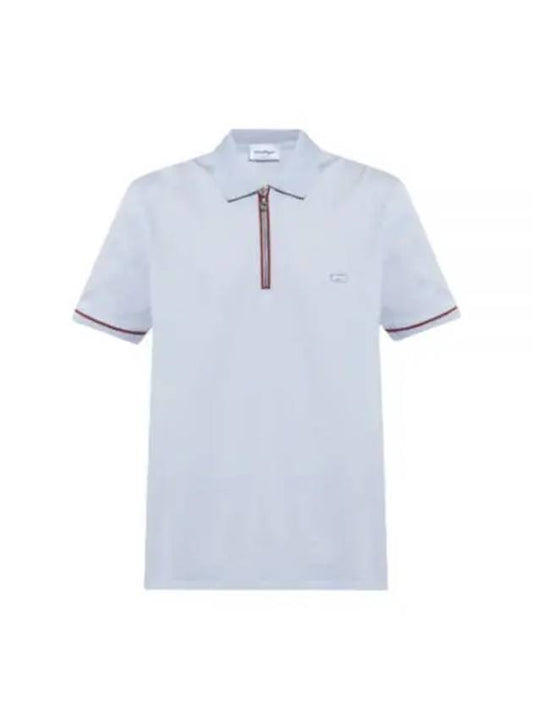 Men's Short Sleeve Cotton Polo Shirt Blue - SALVATORE FERRAGAMO - BALAAN 2