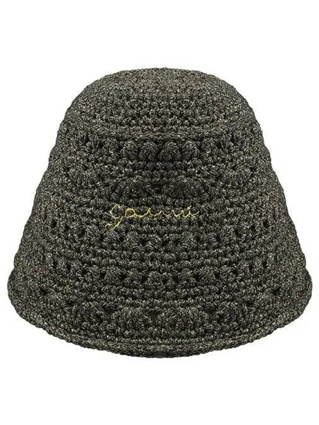 Metallic Crochet Bucket Hat Black - GANNI - BALAAN 2