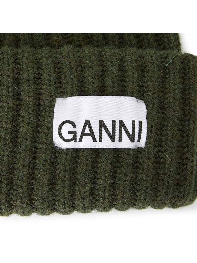 Logo Patch Knit Beanie Green - GANNI - BALAAN 5