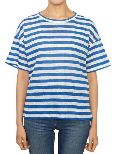 Falla Striped Linen Short Sleeve T-Shirt Blue - MAX MARA - BALAAN 1