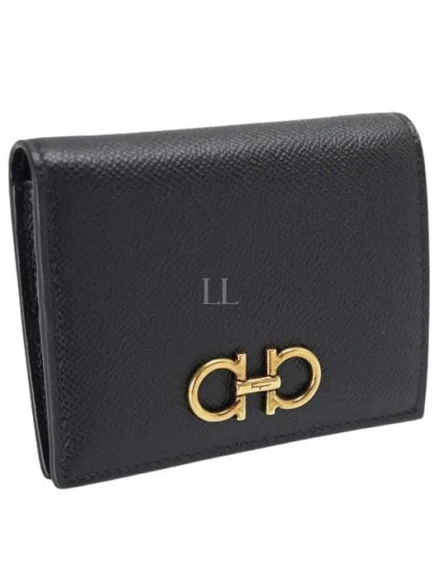 Gancini Compact Half Wallet Black - SALVATORE FERRAGAMO - BALAAN 2