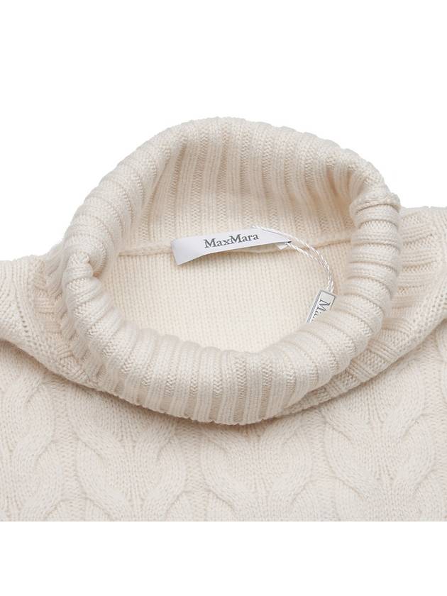 Women's Okra Cable Cashmere Turtleneck White - MAX MARA - BALAAN 5